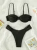 Maillot de bain bikini 2 pièces push up ensemble bikini à volants maillot de bain noir 2024 maillot de bain femme 240319