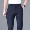 Pantalones para hombres Verano Buen estiramiento Pantalones lisos Hombres Negocios Cintura elástica Coreano Clásico Delgado Negro Gris Azul Marca Traje casual Masculino