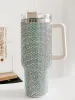 Tasse isolante en diamant brillant de 40oz, bouteille de voiture en acier inoxydable, paille, grande capacité, tasse en strass