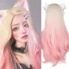 Perucas sintéticas peruca longa ondulada ombre peruca dourada peruca rosa feminino ahri kda cosplay médio cabelo natural peruca de fibra de alta temperatura 240328 240327