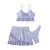 Women's Swimwear Flattering Skirt Swimsuit Stylish Three-piece Bikini Set For Women Ruffle Hem Sling Bra High Waist Cover Up Sexy Beach