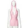 Tops Sexy Deep V Neck Side Slit Hooded Corset Tank Women Sleeveless Pink Camisole Top 2024 Spring Fall Lolita Kawaii Y2K Clothes