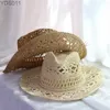 Breda brimhattar Bucket Str Western Cowboy Hat Hand Made Beach Felt Sunhats Party Cap för Man Woman Curling Sun Protection Unisex 240319
