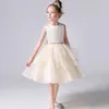 Girl Dresses Dideyttawl Champagne Short Pleated Flower For Wedding Concert Party Tiered Princess Junior Bridesmaid Dress