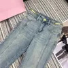 High Waist Designer Denim Jeans for Women - Hiphop Style Spliced Letter Print Rolled Hem Pants