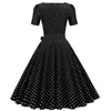 Sukienki zwyczajowe polka kropka vintage sukienka kobiety lato elegancki kwadratowy kołnierz z krótkim rękawem A-line midi impreza 50s 60s vestidos plus size