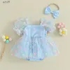 Strampler Prinzessin Neugeborenes Baby Mädchen Strampler Kleid Niedliches Kleinkind Kinder Mesh 3D Blume Kurzarm Overalls Tüll Stirnband Strand OutfitsC24319