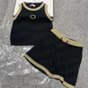 Crop Tank Top Short Pants Casual Suit Womens Knits Vest Summer Shorts Fashion Two Piece Sexy Sticked Tees Clothing