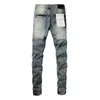 Damesbroek Paars Merk Jeans 1:1 High Street Blue Matte Bleach Wash Fashion Repair Low Rise Skinny Denim