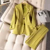 Plus Size S-3xl Womens Blazer and Pants 2-piece Set Ladies Long Sleeved Office Professional Suit Formal Trousers