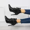 HBP Não-Nova Marca de Inverno preto Stiletto bota de couro Dedo Apontado Senhoras Botas de Salto Alto rendas-up Botas de cilindro Médio para As Mulheres