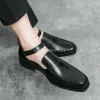 Nowe czarne męskie sandały letnie pu skórzany pasek klamry buty dla mężczyzn z biznesem formalne buty mężczyzn rozmiar 38-46
