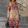Casual Dresses Female Beach Party Dress Summer Outfits 2024 Plus Size Art Printing Color Block Off Axla Long Sleeve Loose Loose