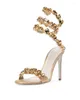 Sandals Gems Snake مثل Wrap Class Luxury Open Open Rhinestone Slingback Sling-On Designer Party Party Women's Footwear