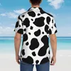 Camisas casuais masculinas preto e branco estampa de vaca havaí camisa masculina praia manchas de manga curta respirável vintage blusas de grandes dimensões