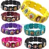 Bangle Atacado 16 pçs / lote Multicolor Jesus pulseiras de madeira mulheres homens coloridos de madeira santo rosário religioso para melhores amigos presente 240319