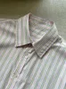 Kvinnors blusar Skjorta för damer 2024 Spring Summer Cotton Stripes Logo Patchwork Turn-Down Collar Pendder Short Sleeve Blue