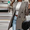 Mulheres ternos blazers feminino xadrez duplo breasted manga longa solto blazer entalhado elegante escritório senhoras topos casual streetwear outono fas