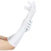 Fem fingrar handskar kvinnor sexig fest lång svart vit satin finger mantens mode damer prom dekorera guantes largos para mujer283y