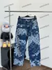 xinxinbuy erkek kadın tasarımcı pantolon satranç tahtası ızgara jacquard mozaik bahar yaz gündelik pantolon siyah mavi xs-xs