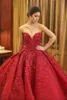 Michael Cinco Luxury Ball Gown Red Wedding Dresses Lace Top Quality Beaded Sweetheart Sweep Train Gothic Wedding Dress Civil Vestido de