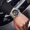 Montres-bracelets 2024 GLENAW Montre-bracelet mécanique de loisirs pour hommes Phase de lune Calendrier de la semaine Montre étanche Tourbillon Glow Horloge en acier inoxydable