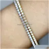 Tennis 100% S925 Sterling Sier 2mm Glacé Chaîne Bracelets Pour Femmes Filles De Luxe Ronde 5A Zircone Cubique Bling Hip Hop Bijoux Cadeau Dhhxy