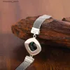 Charmarmband Real S925 Silver Inlaid Green Crystal Geometric Fashion Retro Womens New Style L240319