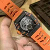 Luxury Mens Mechanics Watches Richa Wristwatch Business Leisure RM11-03 Multifunktionell automatisk maskin Orange Carbon Fiber Tape Watc