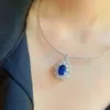 Luxury 925 Sterling Silver Oval Blue Sapphire Smyckesuppsättningar för kvinnor Princess Diana Rings Necklace Wedding Bridal