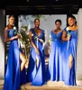 Nya afrikanska flickor Long Royal Blue Front Split A Line Bridesmaid Dresses Plus Size Custom Made Lace Appliqued Beaded Maid of Honor 8259160
