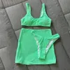 2017 new 3-piece swimsuit womens high waisted swimsuit sexy lace mini bikini set with solid beach suit swimsuit 240319