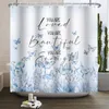 Rideaux de douche Plantes à fleurs Feuilles vertes Rideau Tissu polyester imperméable Moderne Maison Salle de bain Baignoire Décor avec 12 crochets