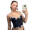 Kvinnors tankar Kvinnor Tunna axelband Sexig lågskuren V -hals randig Camisole Lace Sparken bundet Backless Corsets Crop Top