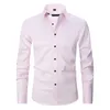 Camisas casuales para hombres Camisa elástica de cuatro lados Manga larga Amazon -Venta de negocios sin costuras y sin planchado Blanco