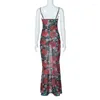 Casual Dresses Elegant Flower Print Bodycon Maxi Dress For Women Eye Catching Backless