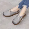 Sapatos Oxford Flats Mulheres Spring Sapatos de couro genuíno Vintage Ladies Casual Walking Shoes Mom Flats 2021 Trend