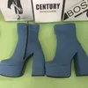 Botas de plataforma azules de mezclilla con cremallera y tacones gruesos de diseños no nuevos de moda de lujo HBP para mujeres y damas