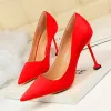 Pumps 9 Colors Concise Ladies Office Shoes Autumn Solid Flock Pointy Toe High Heels Shoes Shallow Wedding Female Pumps Sexy Size 3440