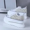 Chaussures décontractées pour femmes, baskets de printemps à paillettes, talons compensés, hauteur augmentant vulcanisée, 9cm, 2024