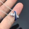 High End Shangjia Cross Blue Diamond Necklace Womens 925 Silver Collar Chain White Diamond Edge Series Lifetime Simple Platinum Neckchain