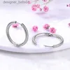 Stud 925 Silver Women Moment Charm Hoop Earrings Pave Heart Square Sparkling Fashion Earring Gift For Wedding Engagement AnniversaryC24319