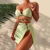 التنانير skorts نساء ملابس السباحة 3 sarongs bikini الصلبة التستر على شاطئ التنورة الاستحمام شاطئ biquinis أنثى ملابس السباحة تانكنيس 240319