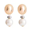 Boucles d'oreilles pendantes en métal avec perles exagérées, grand pendentif pour femmes, bijoux à la mode pour fête de mariage