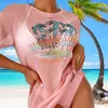 Kvinnors badkläder 3st/set sexig kvinnor bikini set sommar fast färg halter bh low-rise trosor snörning se-genom tropisk tryck t-shirt