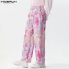 Men's Pants INCERUN Straight Flower Printing Button Joggers Loose Casual Trousers Men Streetwear 2024 Korean Fashion S-5XL