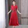 Etnik Giyim 2024 Çin Geliştirilmiş Cheongsam A-Line Qipao Elbise Ulusal Çiçek Nakış Düğün Doğu Ziyafet Akşam