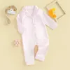 Satin de soie bébé filles garçons combinaison pyjamas couleur unie bouton manches longues enfants barboteuses pour enfant en bas âge vêtements de détente vêtements de nuit 240313