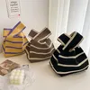 Boodschappentassen Dames gebreide handtas Mini Stripe Tote Bag Japanse knoop Pols Casual handgemaakte herbruikbare portemonnees