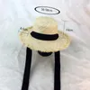 Summer Women Beach Raffia Black White Ribbon Hat Bow Temperament Flat Cap Straw Hats Seaside 240311